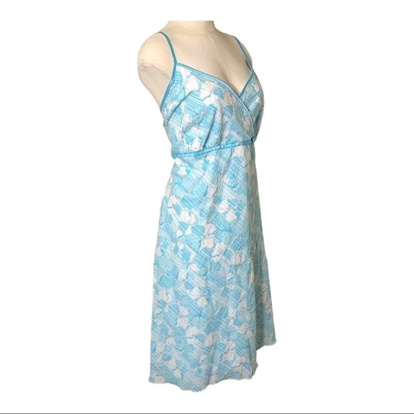 studio 1940 Retro Feminin Floral Blue White Silver A-Line Midi Dress size L/XL - Picture 2 of 11